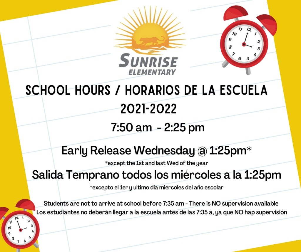 School Hours & Early Release Sunrise Elementary School