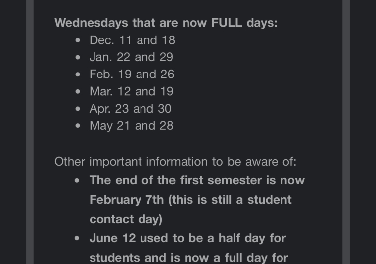 Updated School Calendar